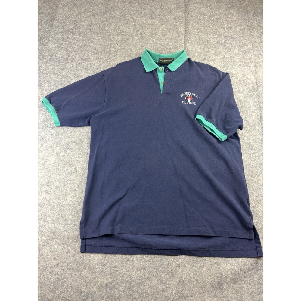 VTG Country Cotton Men's XL Embroidered USA Polo Fire Dept Beverly Hills Preppy